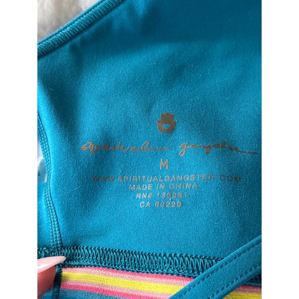 Spiritual Gangster Teal T-Back Novelty Bra Striped Band Medium - Picture 5 of 6